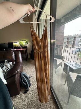 Lush Striped Mustard Brown Jumpsuit